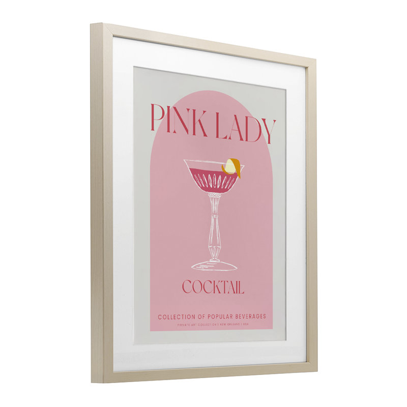 «Pink Lady», impression élégante encadrée sous verre par Lil 'Rue, H 16 po x l 13 po, Cadre de récolte en pin