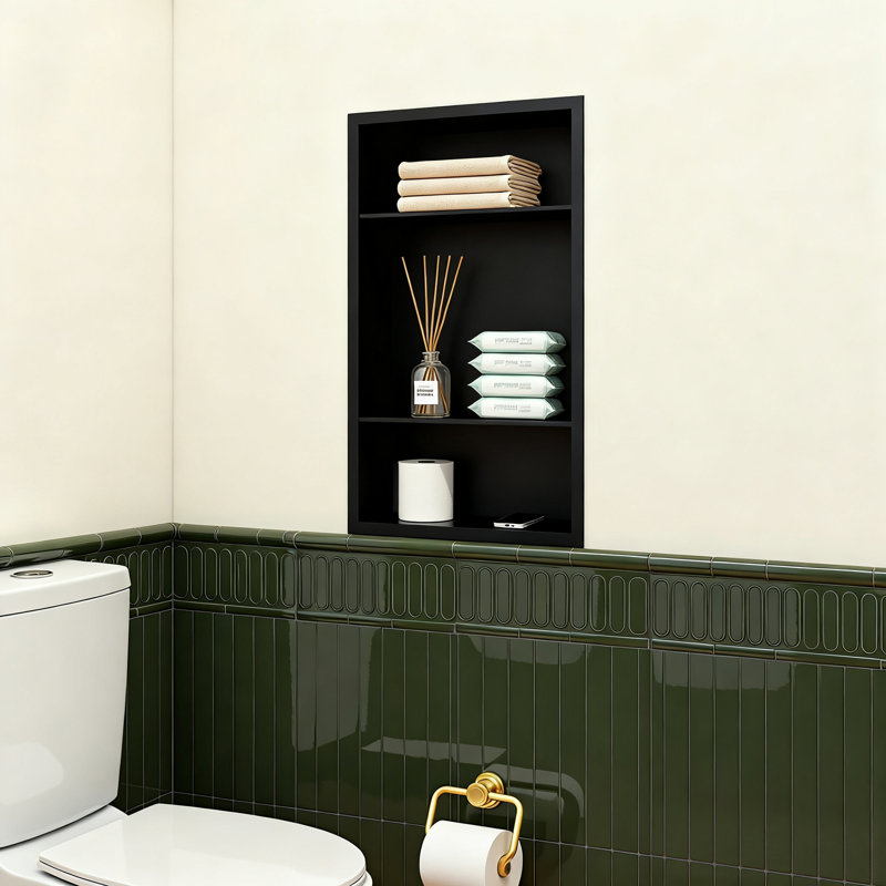 Armoire de rangement encastrée en métal, H 25,6 po x l 15,6 po x P 3,9 po, Noir