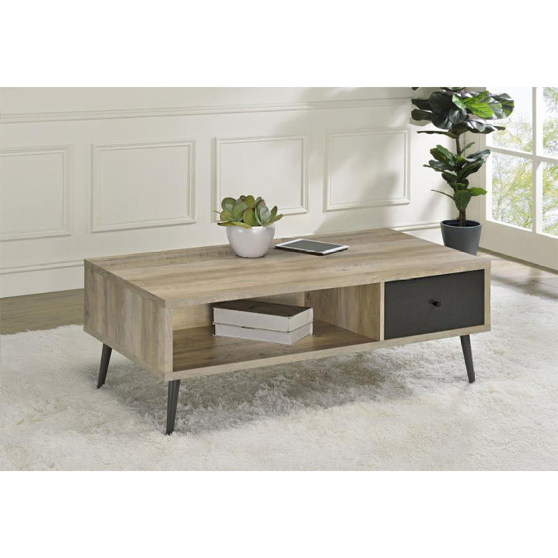 Table basse à 1 tiroir en bois d'ingénierie, pin vieilli