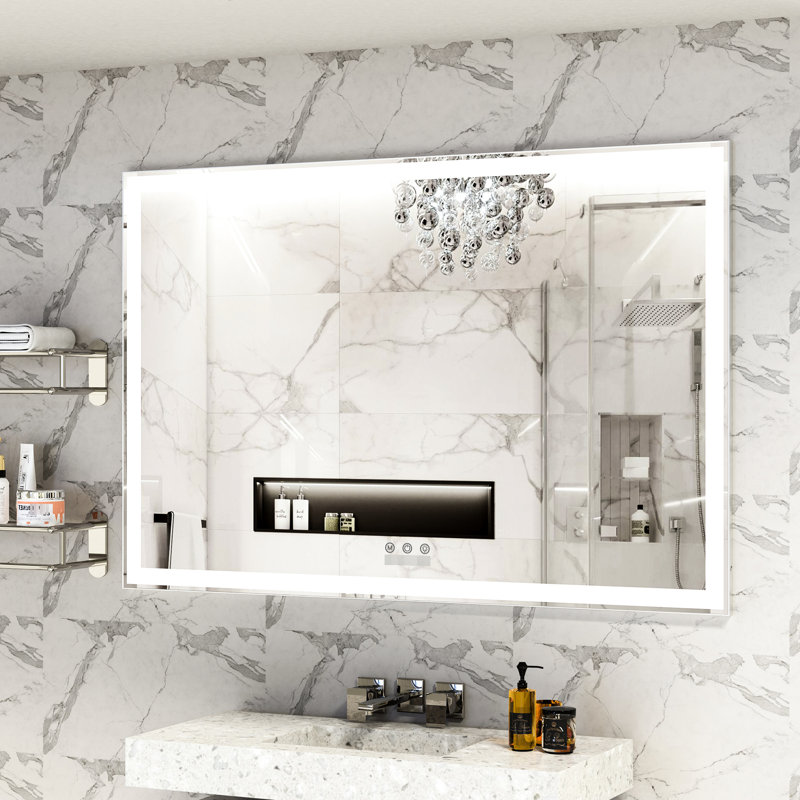58.61X39.39 Inch Led Bathroom Mirror, Waterproof, Aluminum Frame, 3 Color Versions, Smart Touch Installation Option Feature Functionality System Alternatives, Control Function