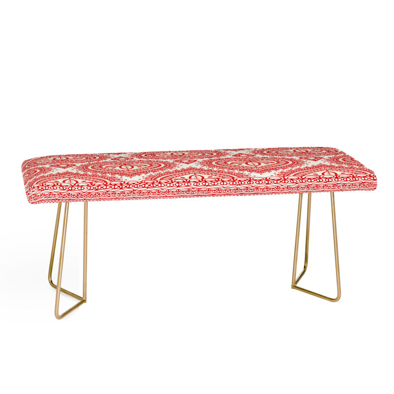 Faux Leather Upholstered Bench, Red/Floral
