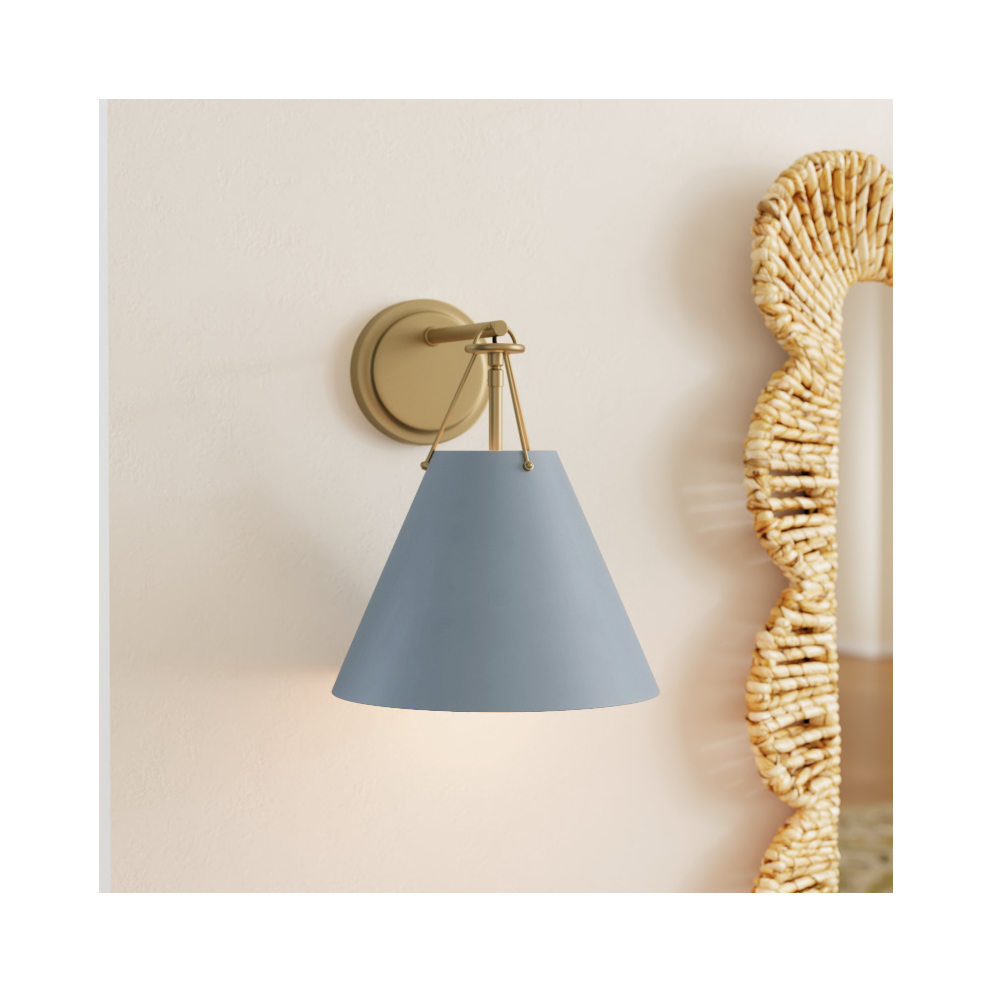 Kinston Single Light Steel Dimmable Armed Sconce, Vibrant Gold, Blue