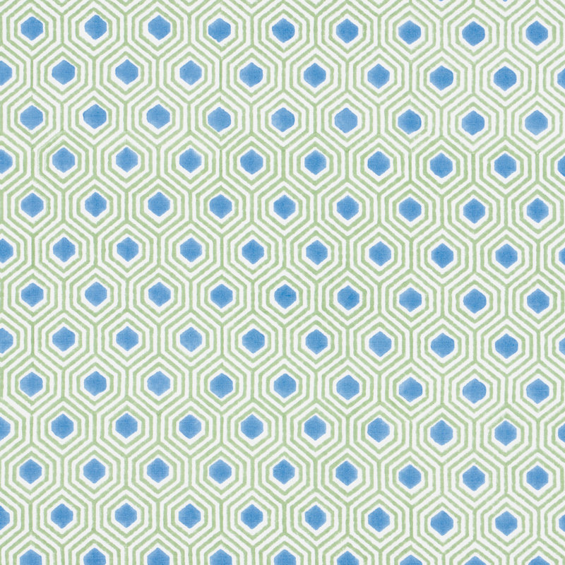 Tissu imprimé à la main Otis, Vert et bleu