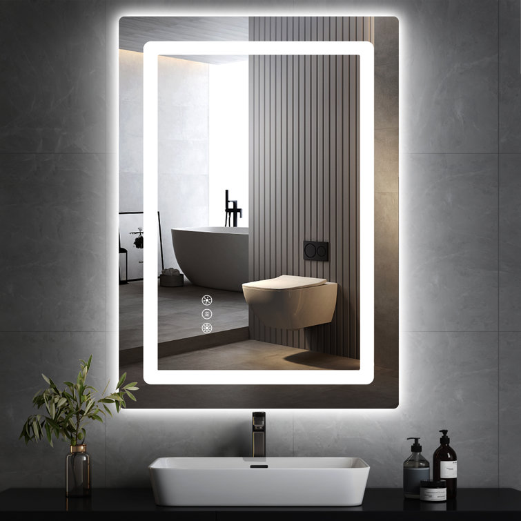 Brealeigh Frameless Dimmable LED Light Anti Fog Memory Function Wall Mount Bathroom Vanity Mirror