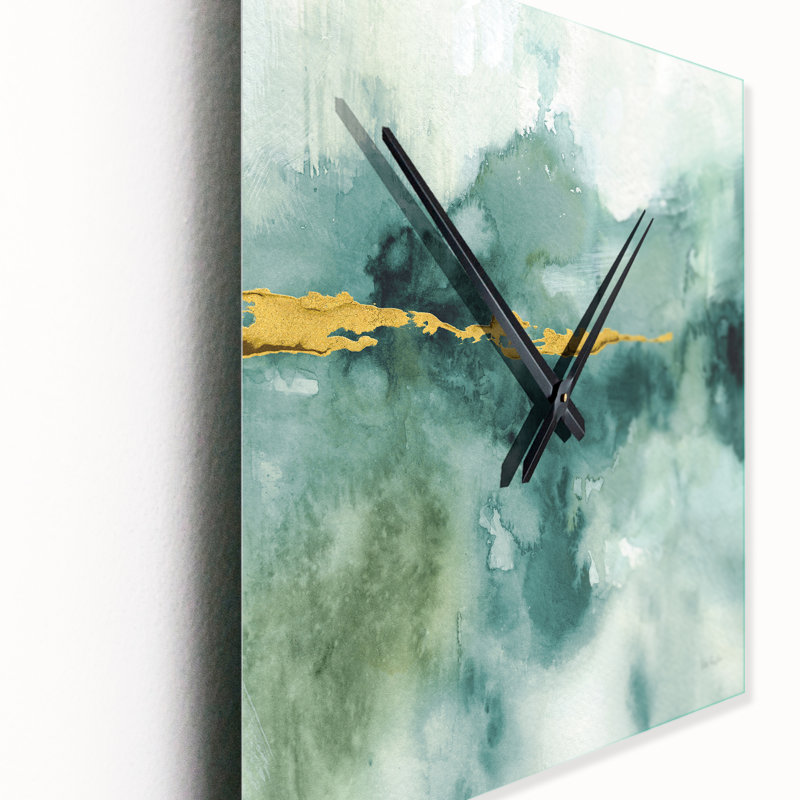 Horloge murale bleue avec impression aquarelle bleue et or, Moyen