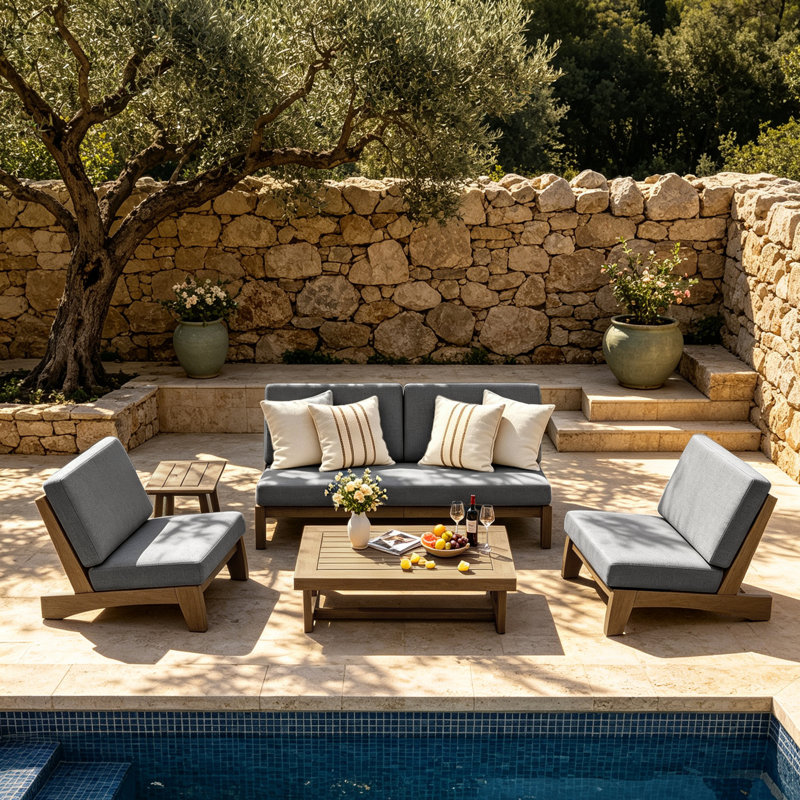 Ensemble de conversation Polett, 5 pièces: 2 tables, 2 chaises, canapé, Gris, Brown