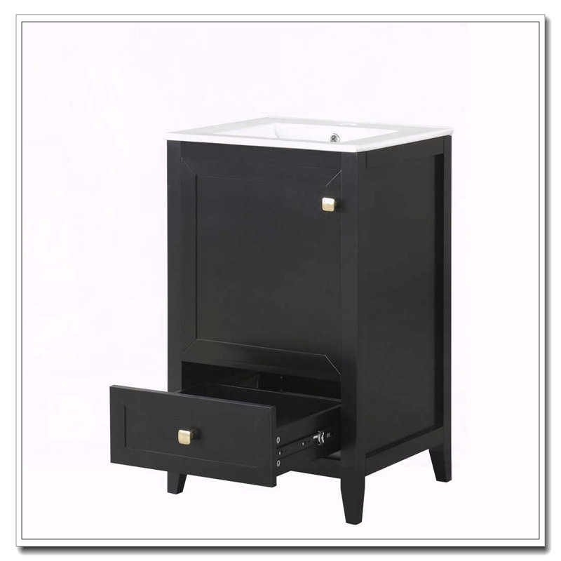 Meuble-lavabo de 20 po avec lavabo et grand rangement, Noir