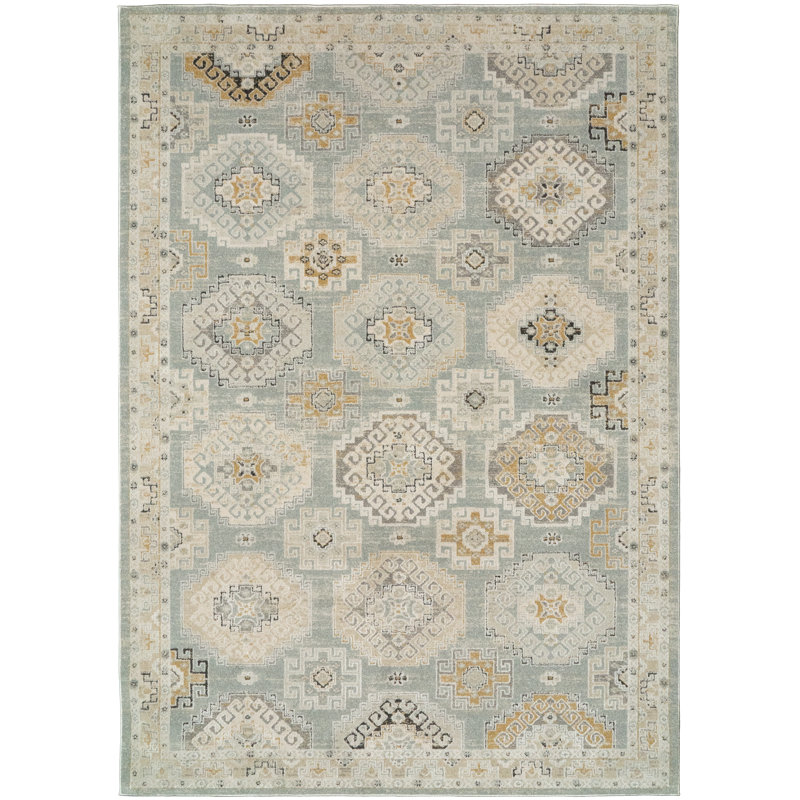 Annalise 7607-581 Bleu / beige / crème, Rectangle 5 pi 3 po x 7 pi 7 po