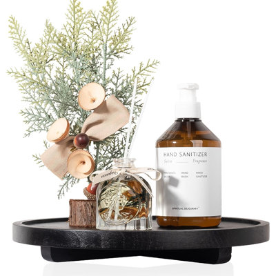Round Wooden Tray For Bathroom And Kitchen - Handmade Farmhouse Decor Organizer With Water-Resistant Finish, Perfect For Soap, Perfume, Candles And Sponges