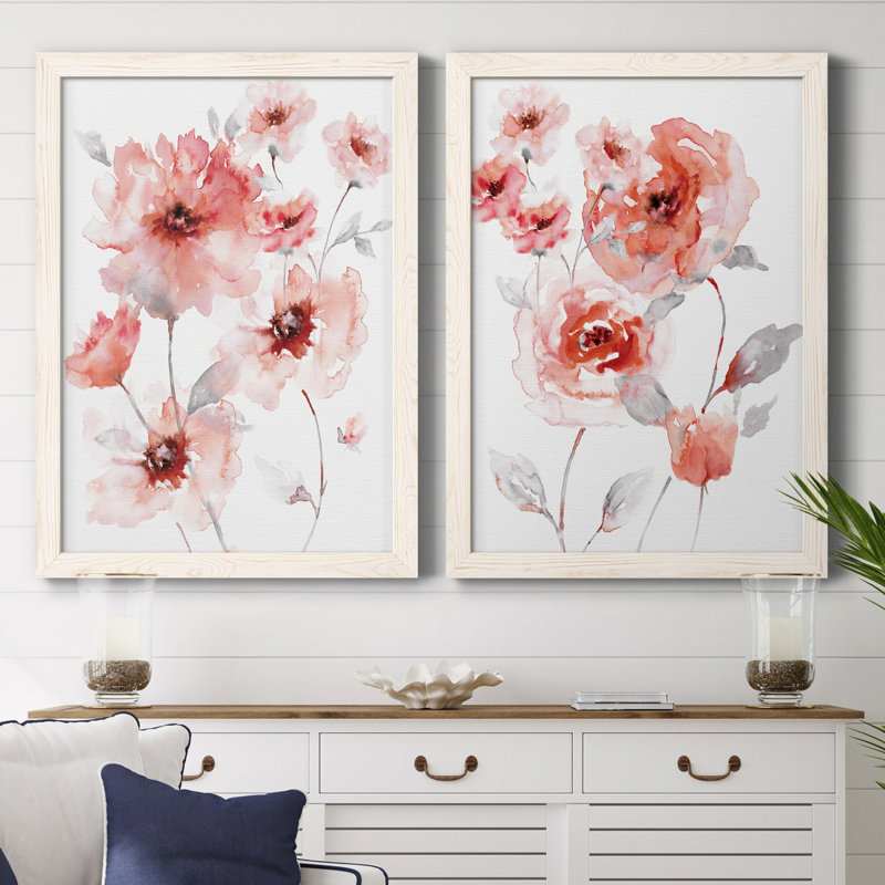 Translucent Blush I - ensemble de 2 reproductions d'art, Toile blanche encadrée, Pas de tapis, H 44 po x l 31 po x P 1 po