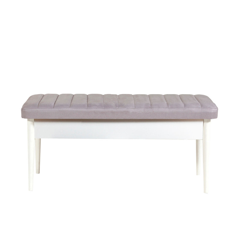 Modern Velvet Bench with Hornbeam Legs, White & Soho Colors, 43.3 x 18.1 x 18.1 Inches | 100% Melamine Coated Particle Board, 0.7 Inch Thickness | Stylish Storage Unit 37.4 x 4.7 x 10.6 Inches | Perfect for Scandinavian Decor
