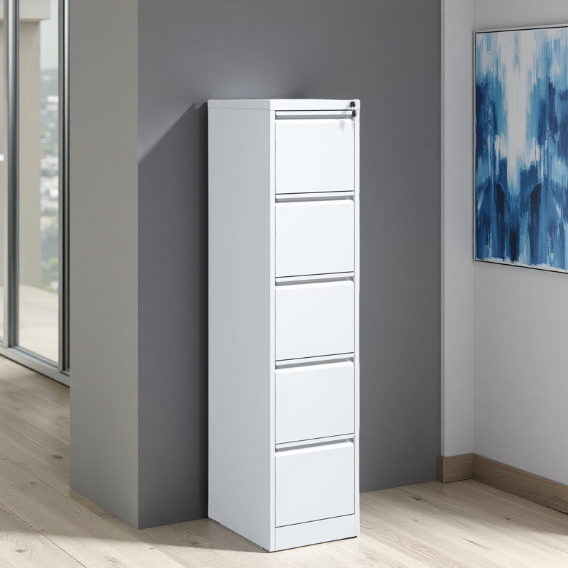 5 Drawer Metal Vertical File Cabinet With Lock Office Home Steel Vertical File Cabinet For A4 Legal/Letter Size, White