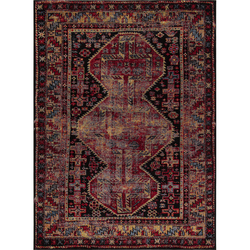 Antique Black/Red Area Rug, Rectangle 5'3" x 7'3"