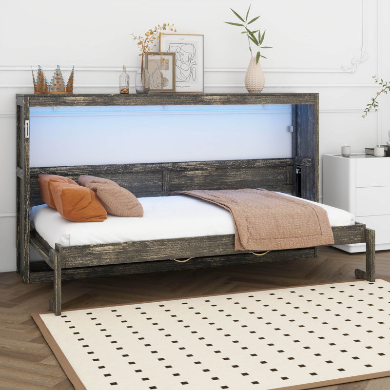 Lit escamotable simple avec lumière DEL, peut être plié dans une armoire, armoire murale dissimulée pour petits appartements