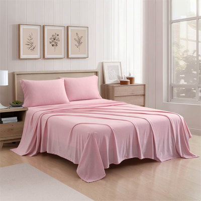 Aeropostale Cotton-Rich Heathered Jersey 3 Piece Sheet Set – Soft T-Shirt Feel, Heathered Pink, Twin