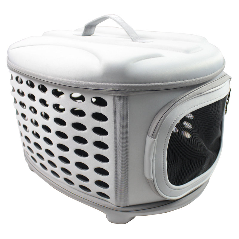 Small Gray Collapsible Military Grade Pet Carrier with Mesh Openings