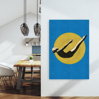 «Graceful Diver Yellow Sun», impression abstraite audacieuse de paysage d'été minimaliste