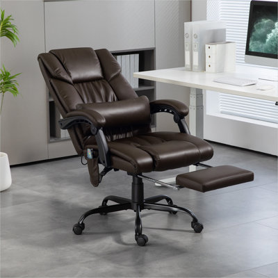 Chaises de bureau en similicuir brun avec conception réglable, télécommande, structure en métal et siège inclinable, 29,5 x 26 x 48 po