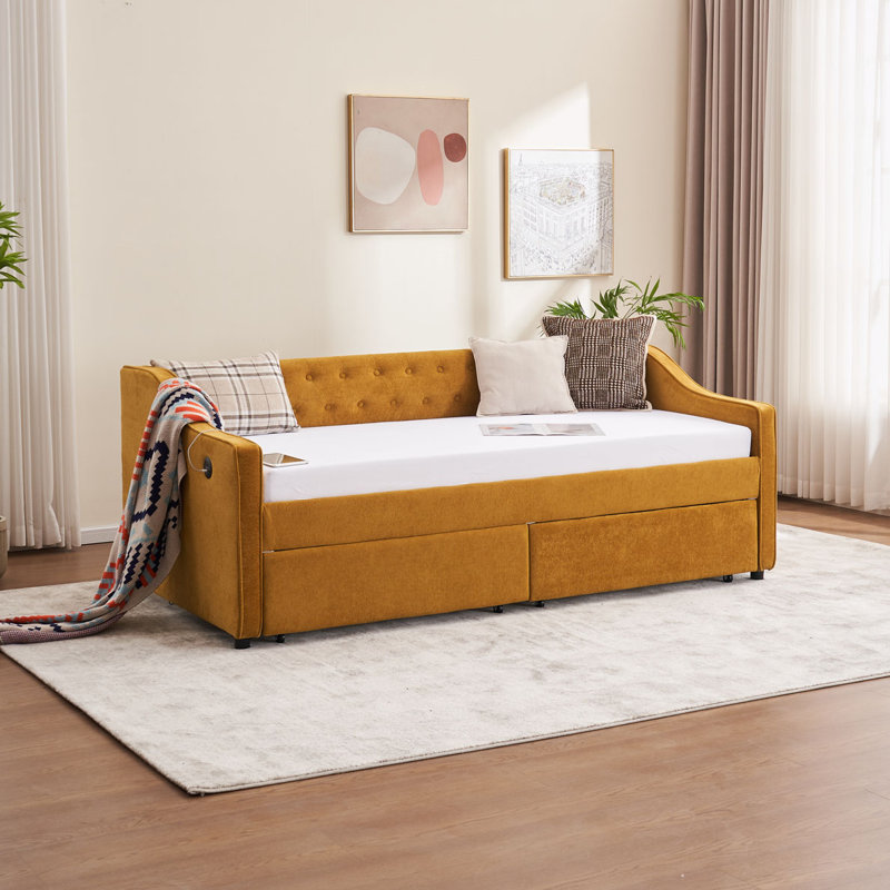 Velvet Upholstered Storage Daybed with 2 Drawers