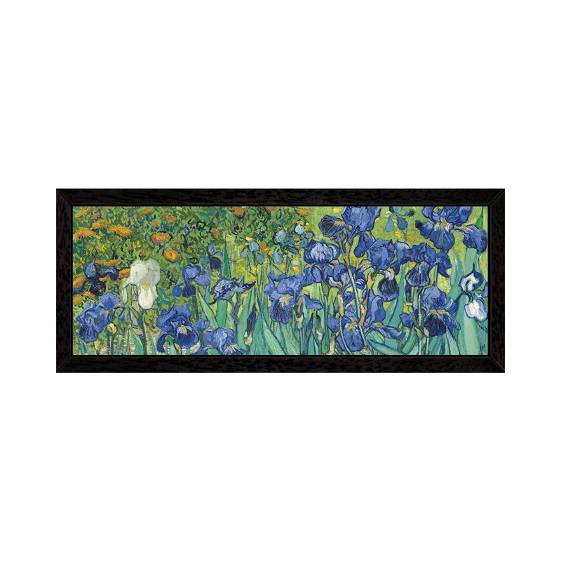 Irises, 1889 by Vincent Van Gogh - Floater Frame Panoramic Painting on Canvas, 152.4 cm H x 50.8 cm W, Black Framed