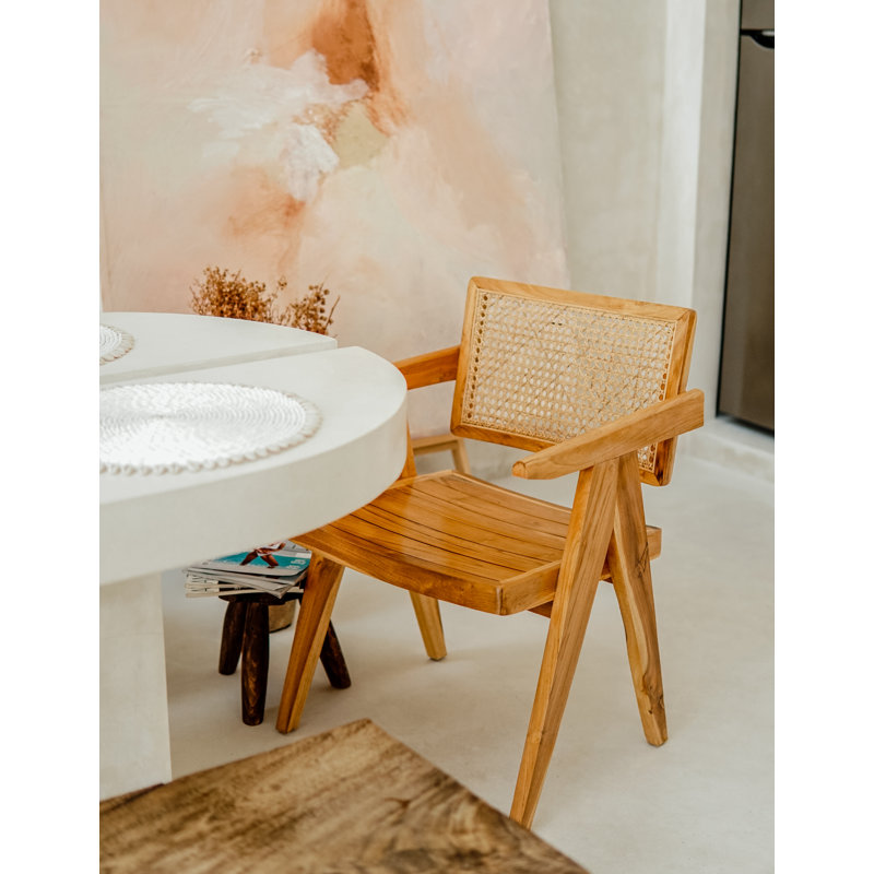 Chaise avec accoudoirs en bois massif brun Drago