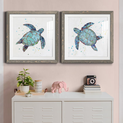 Bulle bleue tortue I - ensemble de 2 reproductions d'art