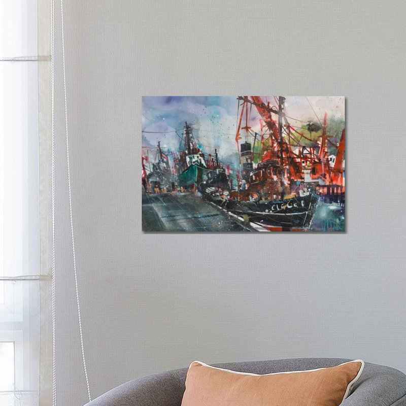 Hamburg Harbour by Andreas Mattern - Wrapped Canvas Painting, 66.04 cm H x 45.72 cm W x 3.175 cm D