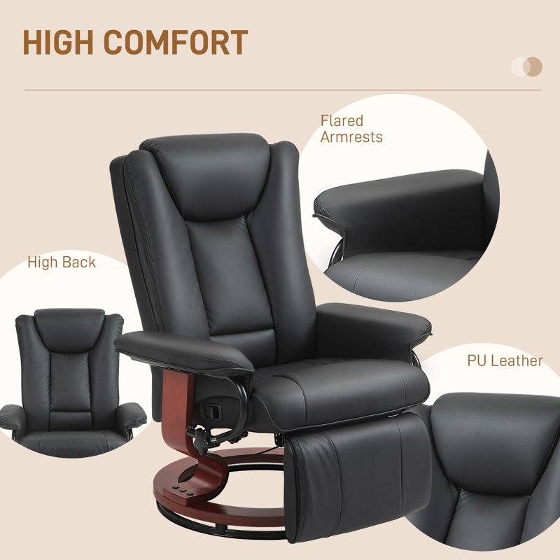 Black Faux Leather Swivel Recliner with Metal Base