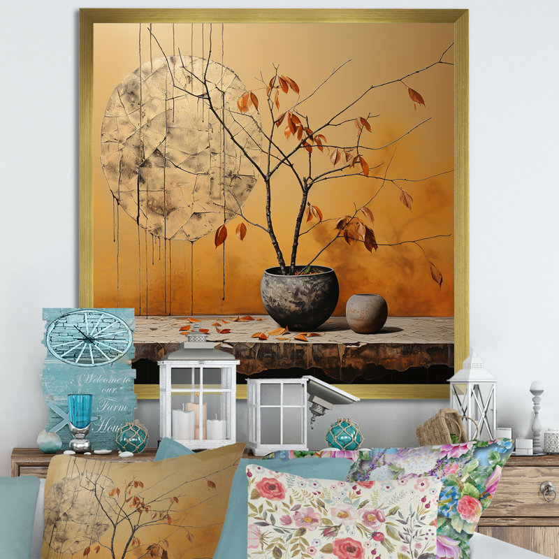 «Bronze Leaf Potteries» sur impression sur toile, Cadre doré simple, H 24 po x l 24 po x P 1 po