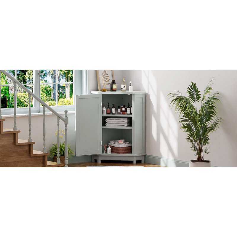 Modern Grey MDF Triangle Corner Bathroom Cabinet With Freely Adjustable Inner Shelf, Gray