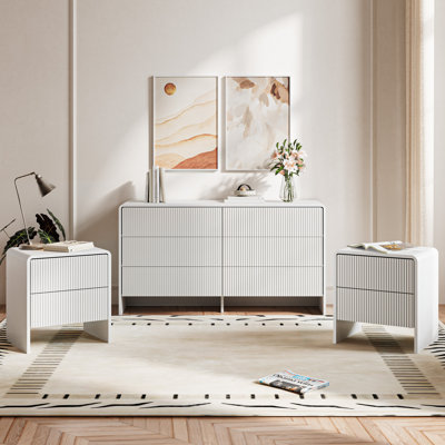 3-piece Bedroom Set, 6 Drawer Dresser & Nightstand Set Of 2
