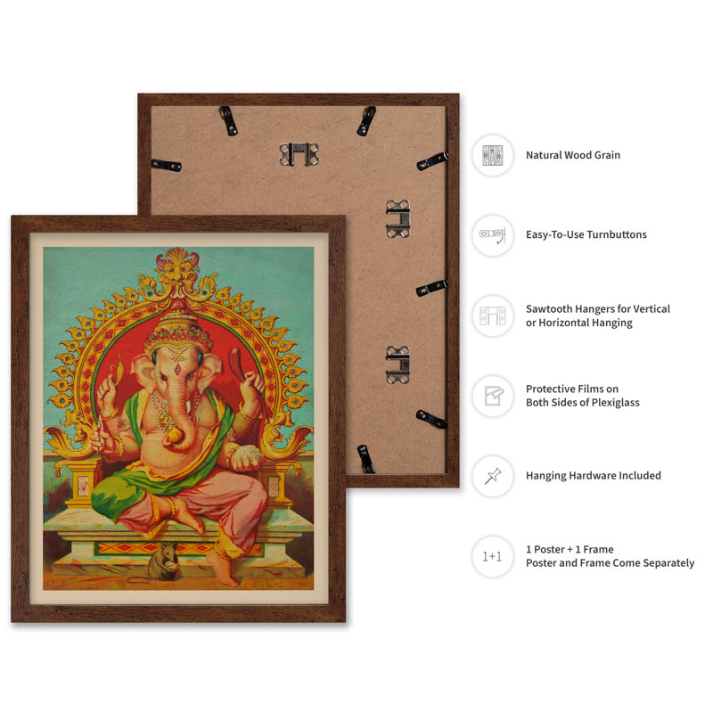 Ganesha, 08"H x 10"W, Poster, Brown Framed