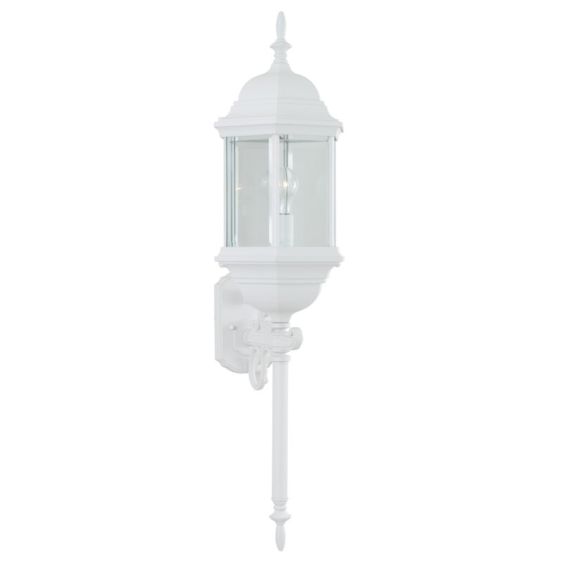 Whitacre 1-Light Indoor or Outdoor White Aluminum Lantern Lamp Post Coach Light Wall Mount with Clear Beveled Glass Panes