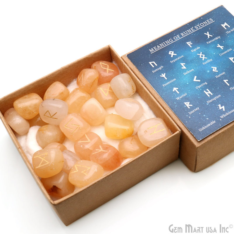 Carved Stone Accent Set, Zen Stone Décor, Yellow Agate Tumbled Gemtones, 25 Pcs, Medium (5 to 7 OZ)