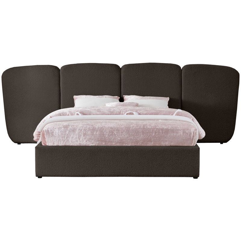 Shiloh Upholstered Platform Bed, Brown Boucle Fabric, Queen