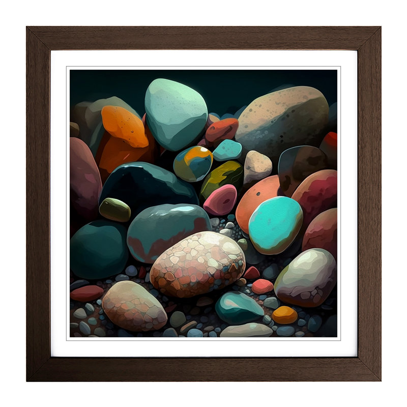Pebbles Gestural Art - Framed Print, Walnut