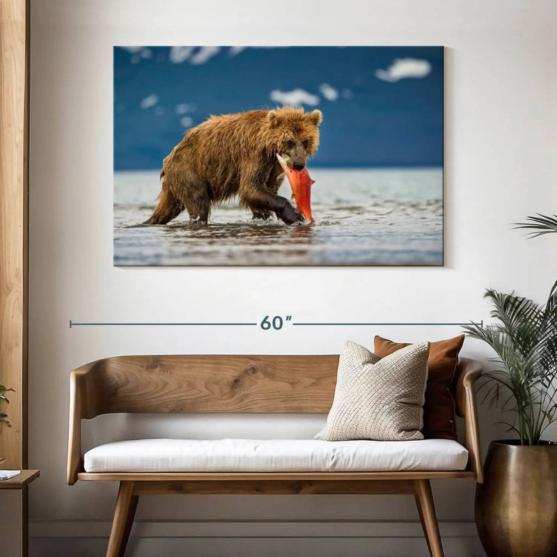 Grizzly de Brampt mangeant du saumon, H 32 po x l 48 po