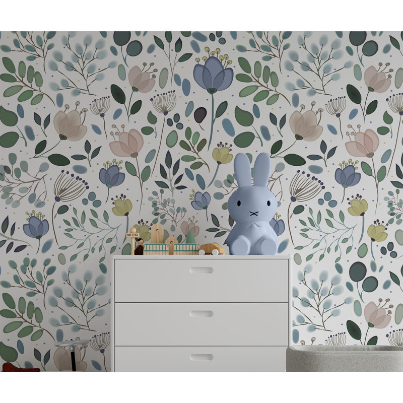 Papier peint adhésif floral fantaisiste, L 143 po x L 95 po