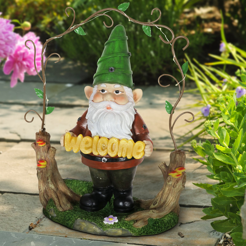 Statue de gnome de bienvenue à treillis solaire Exhart, 14 po