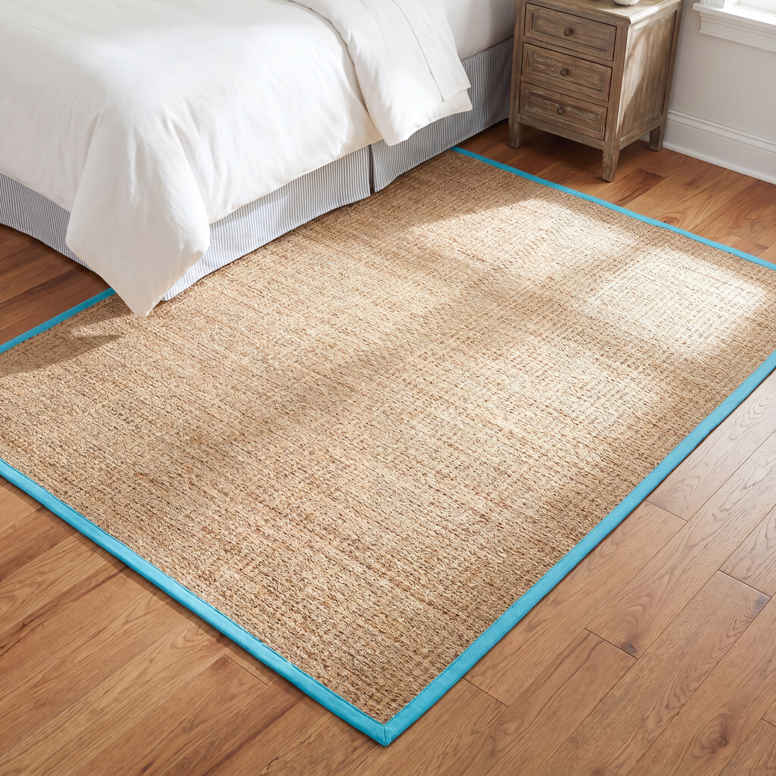 Natural Turquoise Bamboo Seagrass Rug, Rectangle 8' x 10'