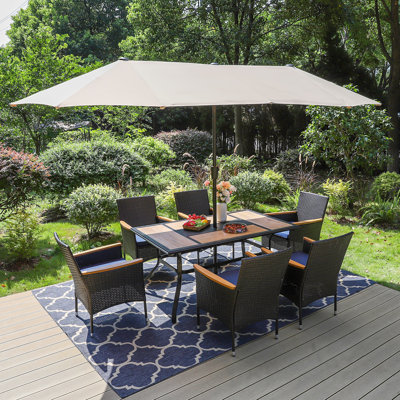 Alyah 6 - Person Patio Dining Set with Rectangular Table , Cushions Included