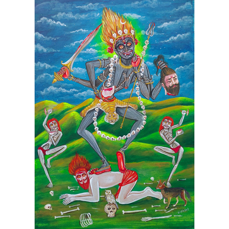 Chatundhuja, déesse Chamunda | Opaque sur papier | Par Siddhant Thapan