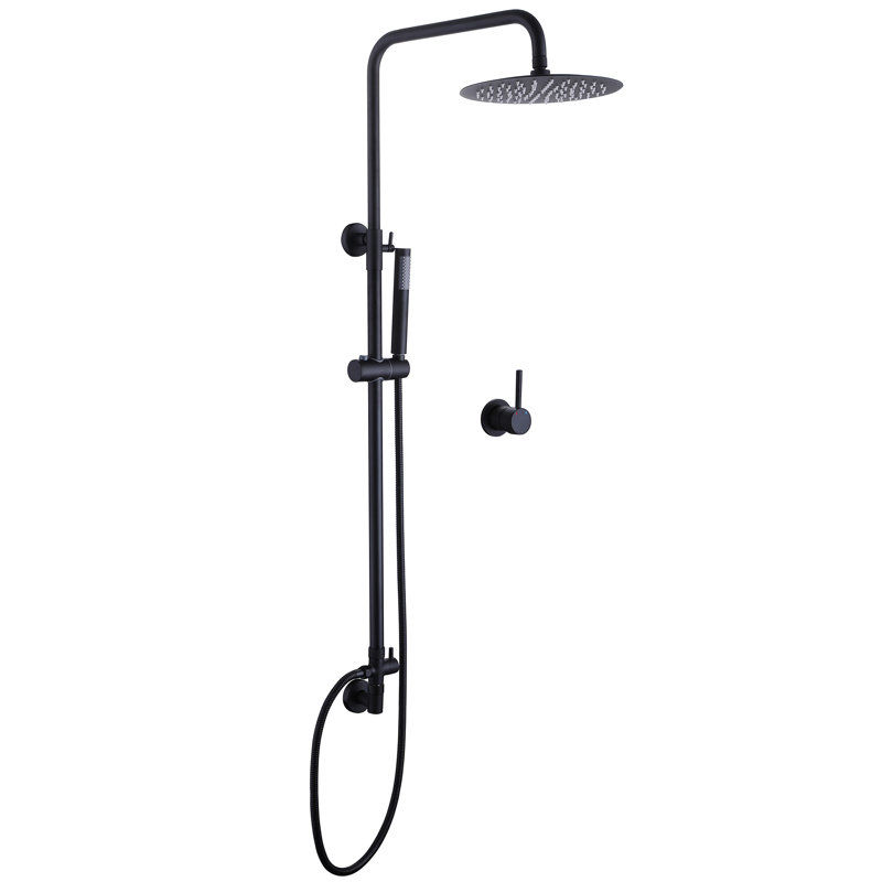Ensemble de douche 10 po, ensemble de douche en laiton massif avec valve brute, Noir mat
