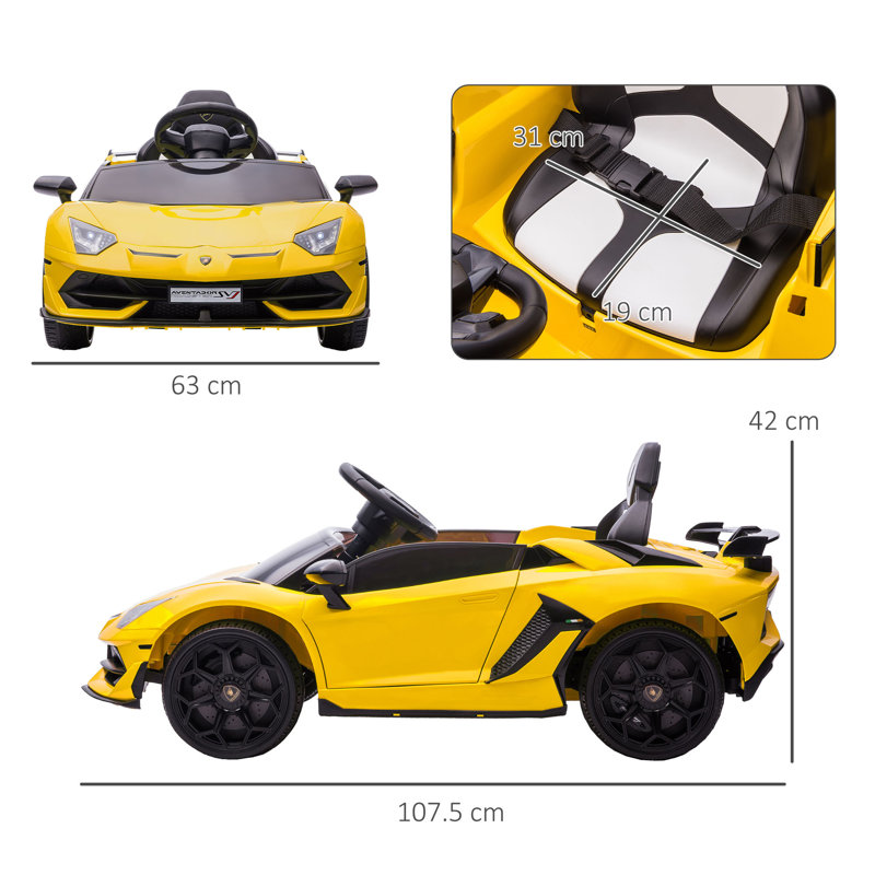 HOMCOM Lamborghini Aventador Licensed 12V Kids Electric Ride On Car, Yellow