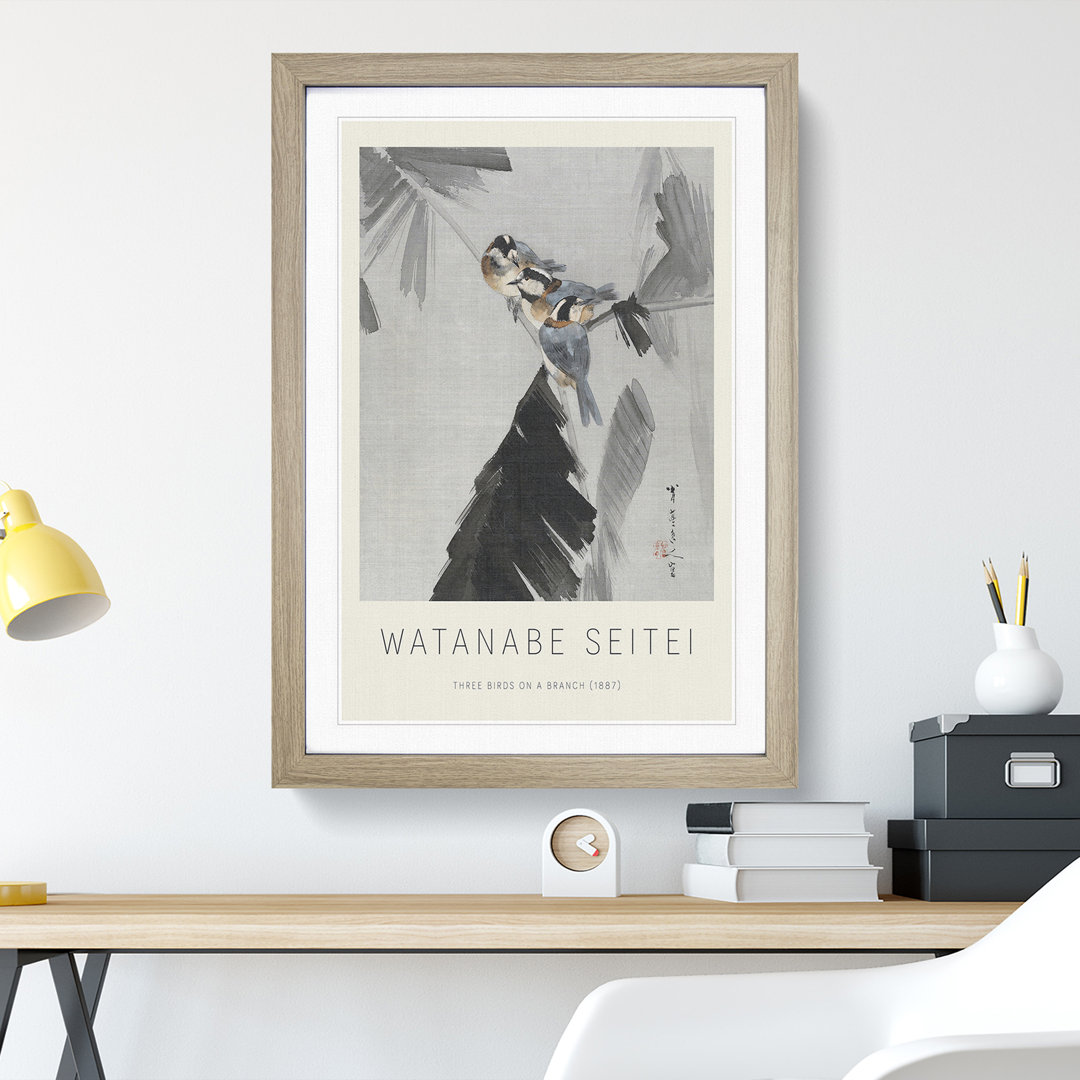 Three Birds on a Branch by Watanabe Seitei - Picture Frame Painting
