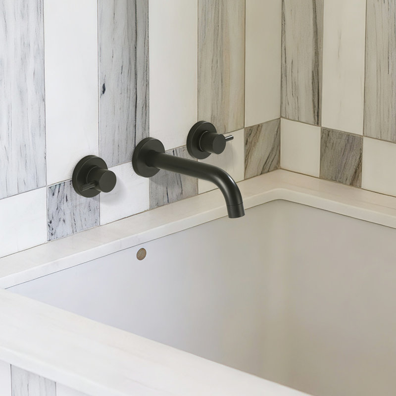 12.8GPM High Flow Double Handle 3-Hole Wall Mounted Roman Tub Faucet, Matte Black