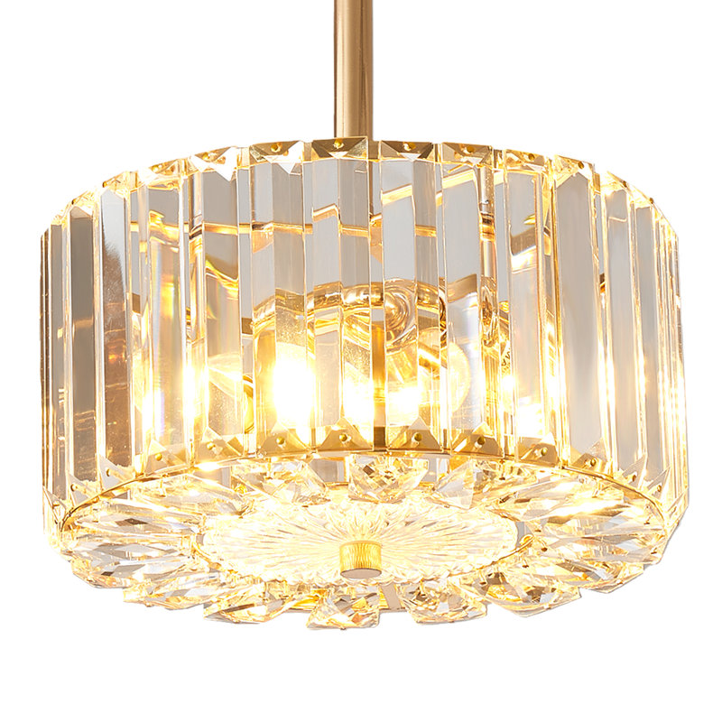 Lustre rond en cristal 2 lumières Herrin, plafonniers semi-encastrés dorés