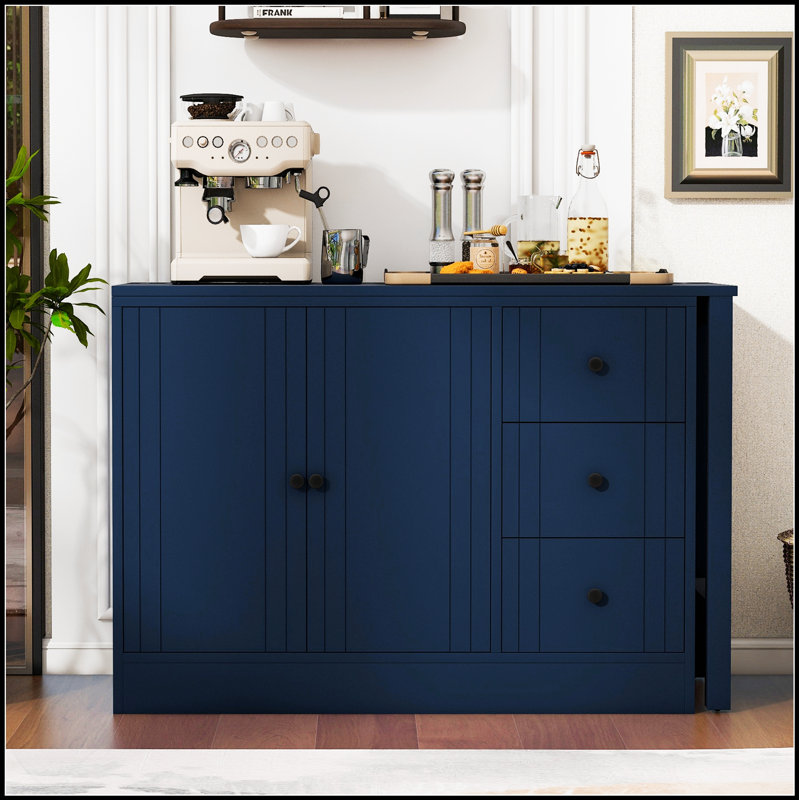 Buffet 89,7 po en bois avec table extensible, armoire de rangement multifonctionnelle pour salon, bureau, vestibule et cuisine