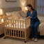 Mini lit de bébé 4 en 1 en pin de Nouvelle-Zélande avec matelas, 3 hauteurs réglables et roulettes