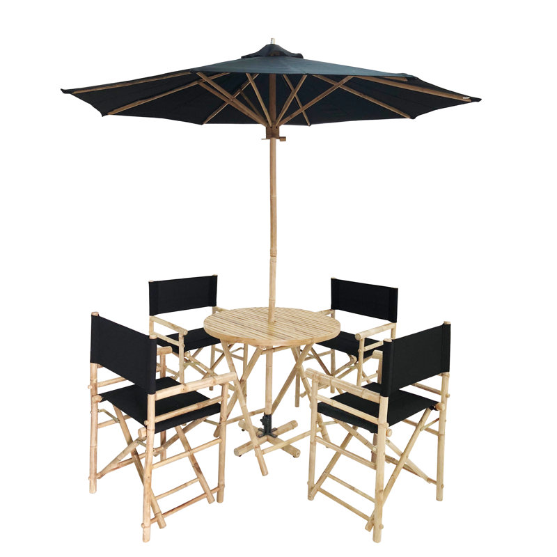 Ensemble repas 5 pièces avec parasol Atchison, Noir